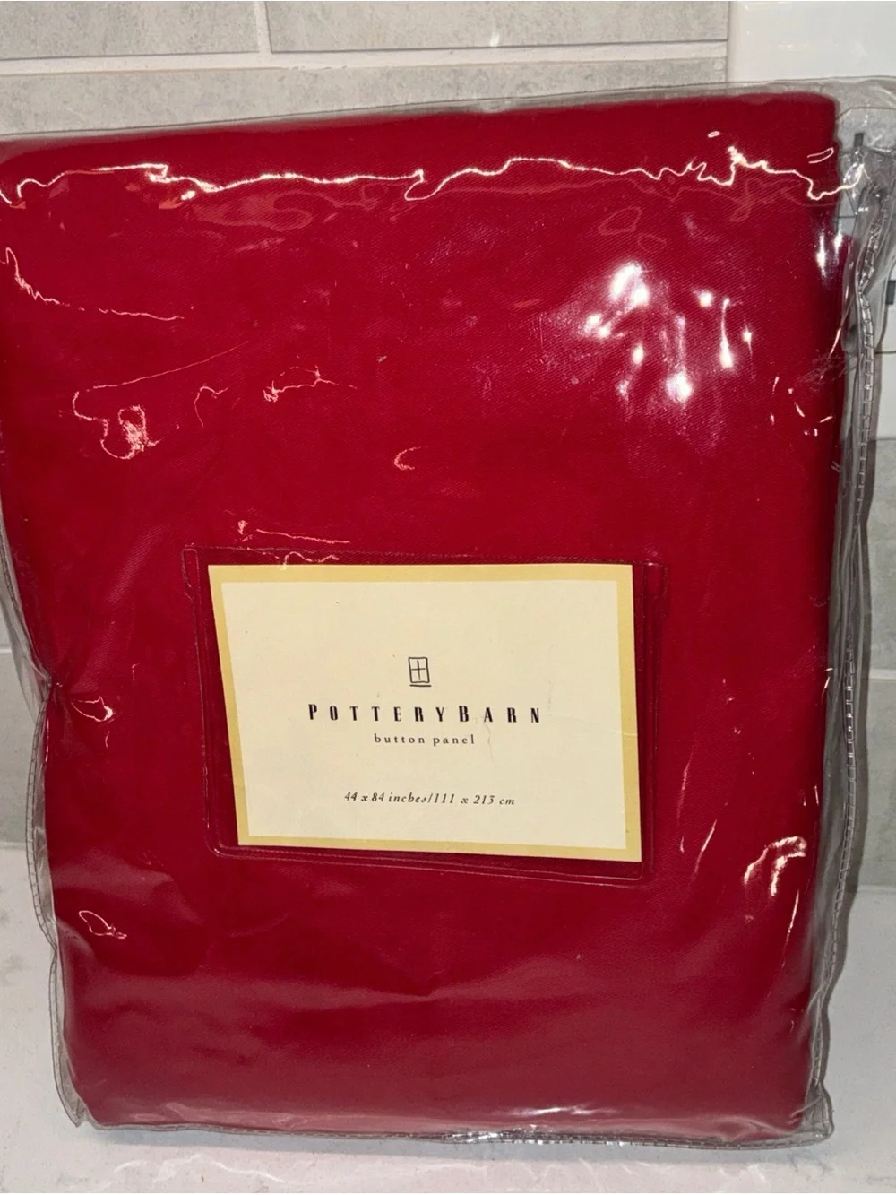 NEW Pottery Barn Red Cotton button panel. 44”x84” drape curtain